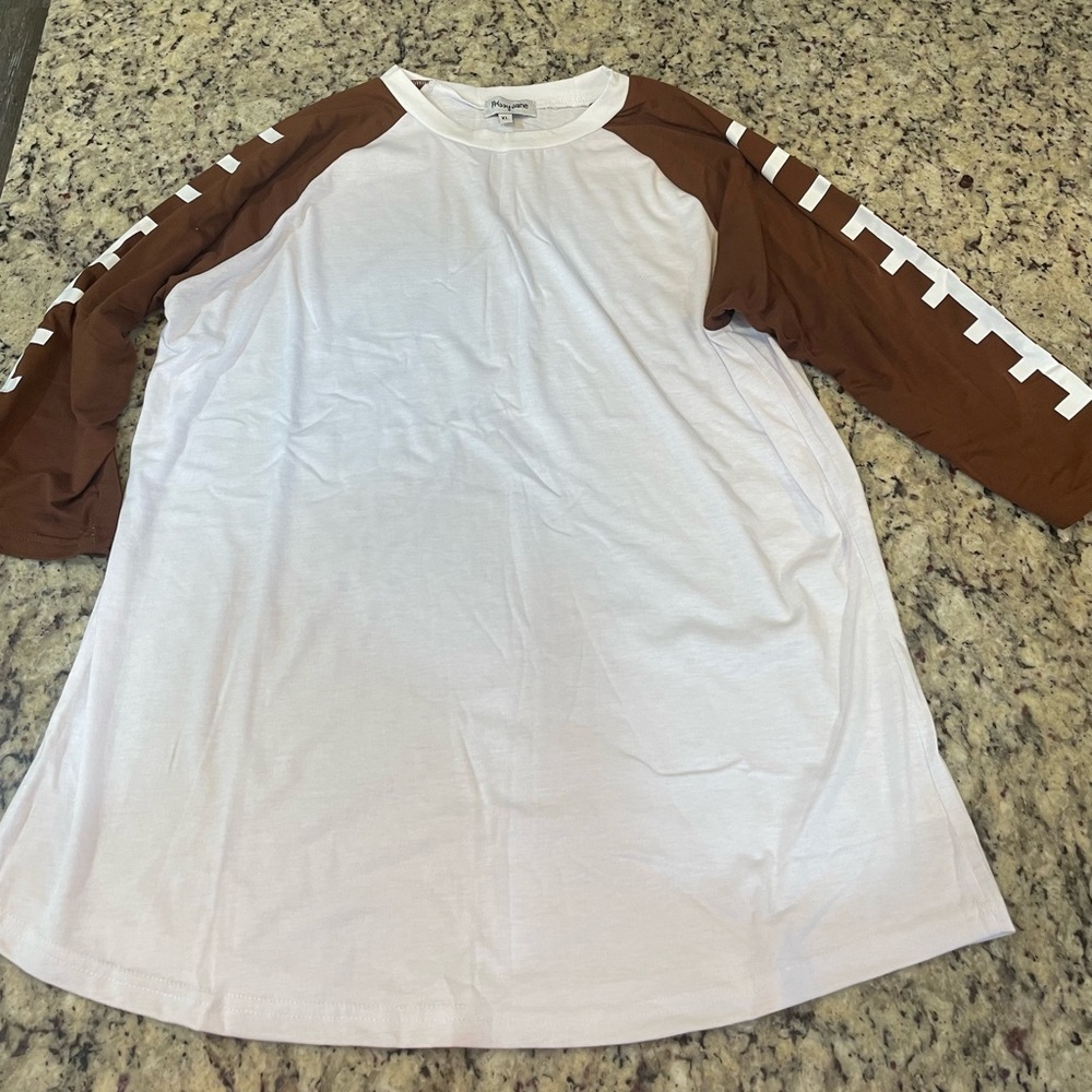 Women's White and Brown Football Blouse